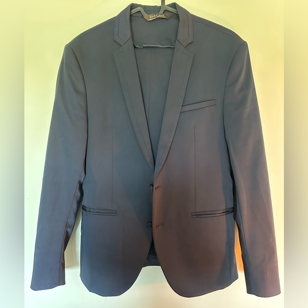 Zara men suit two pieces - navy blue - blazer size 38 pants size 32